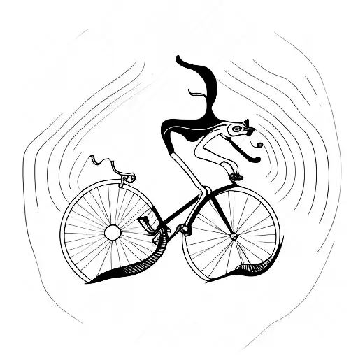 A Minimalist Tattoo Of A Cyclist With A Cat Riding On The Handlebars