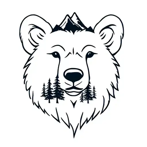 Bear Head With Trees And Mountains In It
