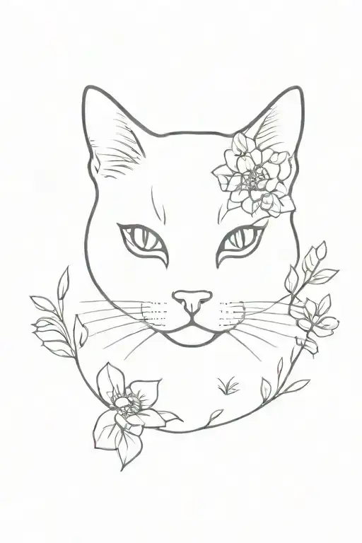 Cat Face With Delicate Flowers