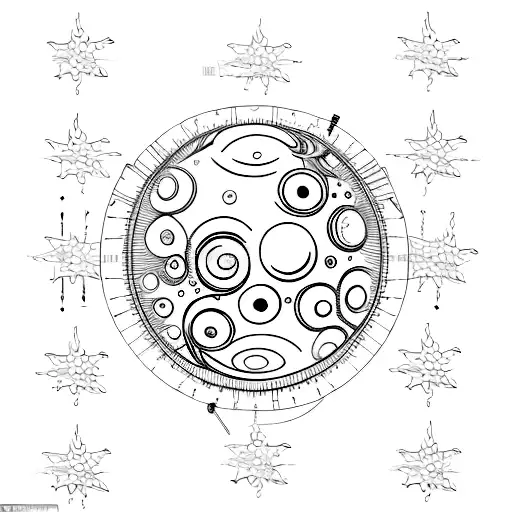 A Minimalist Black Work Tattoo Of A Needle And Thread Stitching A Planet Together