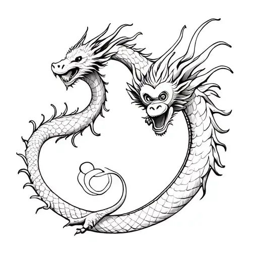 Chinese Zodiac Dragon And Monkey Fine Line