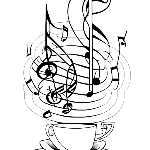 A Minimalist Tattoo Of A Coffee Cup With Musical Notes Pouring Out