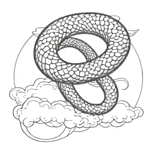 Ouroboros Snake Eating Itself With Clouds Surrounding