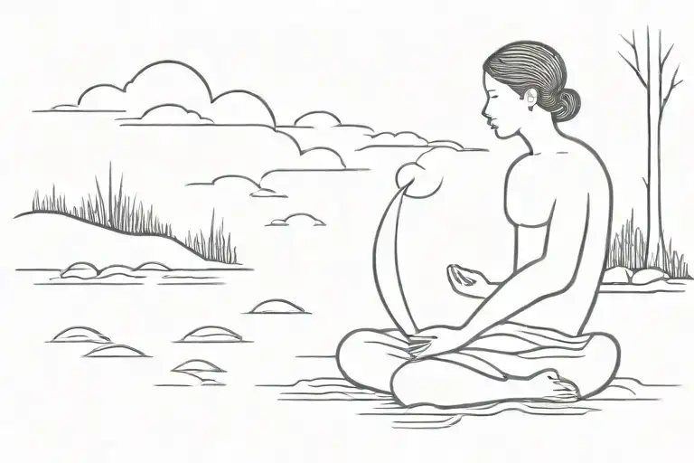 Figure Meditating By A River With A Dog