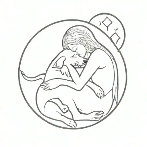 Girl Hugging Her Dog Sleeping Moon Surrounded