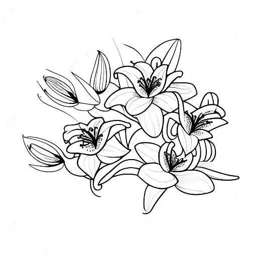 Lily Flower And Dainty Vines In A Vertical Line