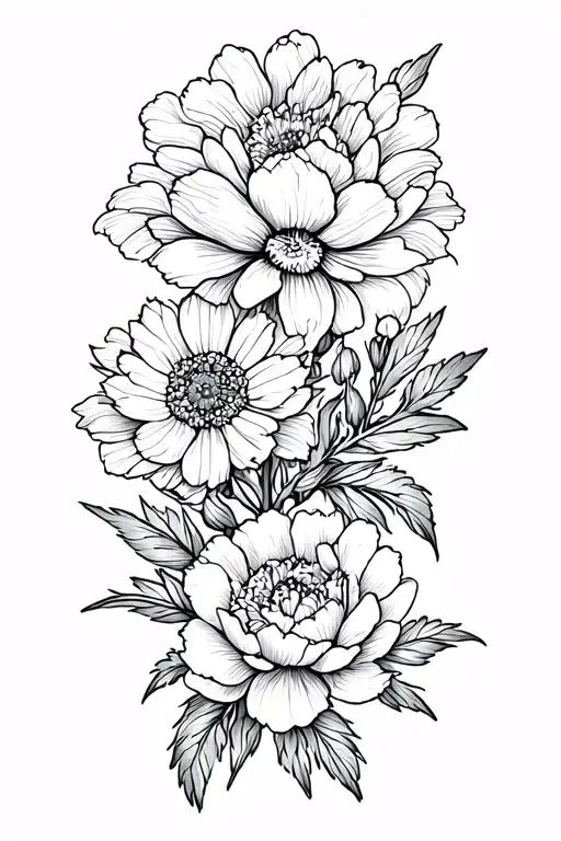 A Marigold And A Peony And A Narcissus Flower