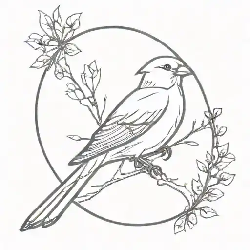 Simple Line Drawing Of Canary Bird In Circle Frame