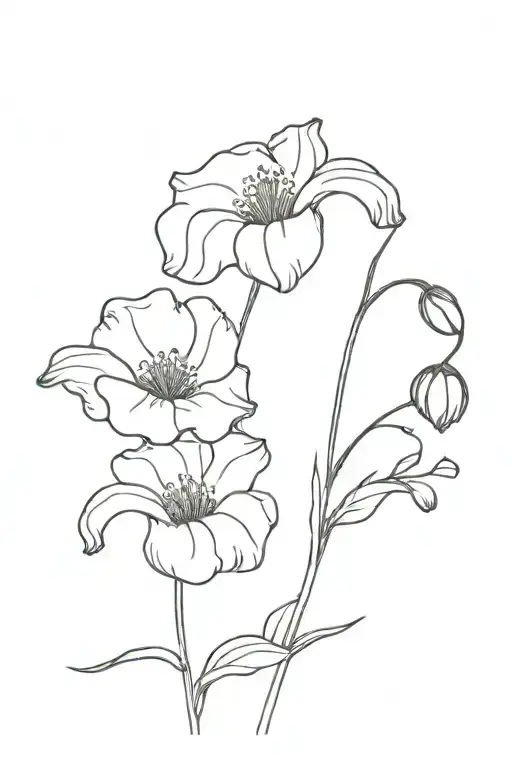 Continuous Line Minimalist Tattoo With A Poppy And A Lilly Of The Valley Flower