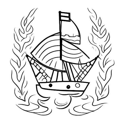 A Minimalist Silhouette Of A Little Simple Boat With The Word 'Mrj' On It