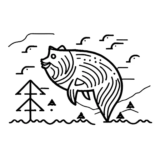 Black Bear Catching Salmon In River