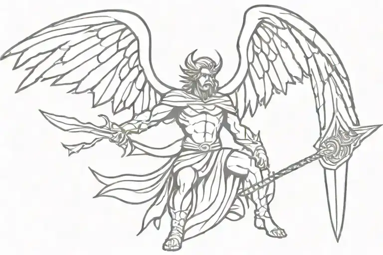 Winged God Wielding A Sword