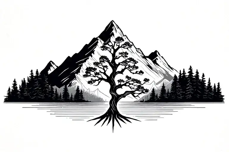 Tree Of Life And Mountain