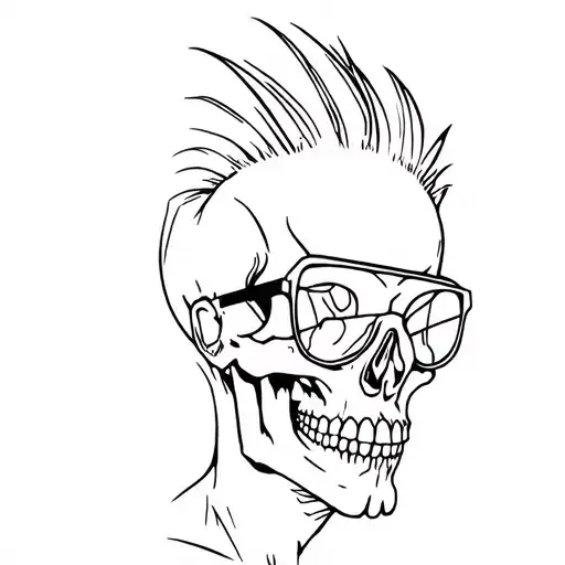 Punk Rock Skull With Mohawk Hairstyle And Sunglasses