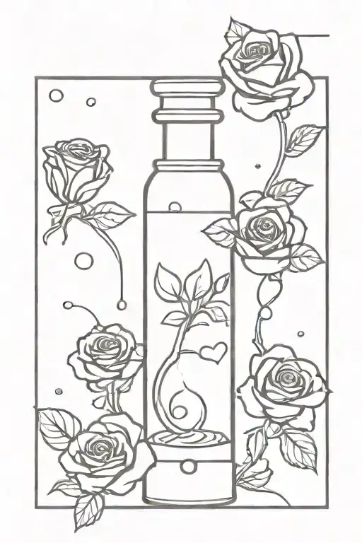 Simple Drawing Of A Lava Lamp With Hearts Inside And A Rose Around It
