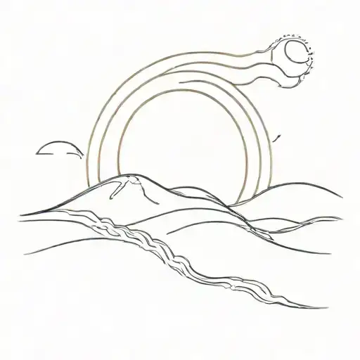 Line Of A Sun Fading Into A Line Of A Wave Forming The Shape