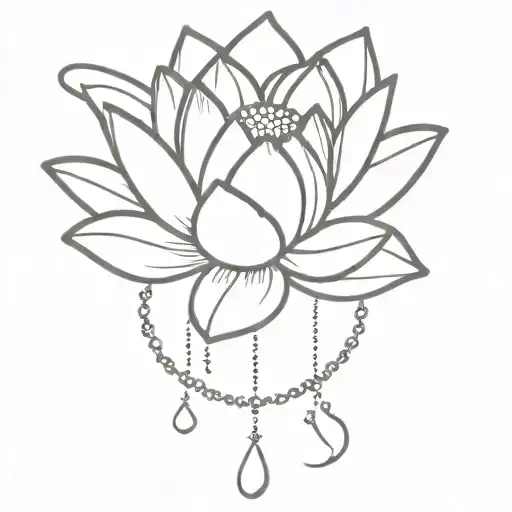 Line Art Lotus Flower With Chain Links Wrapped