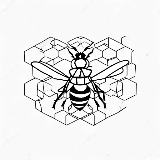 Create A Minimalistic Tattoo Of A Bee Surrounded By Abstract Honeycombs