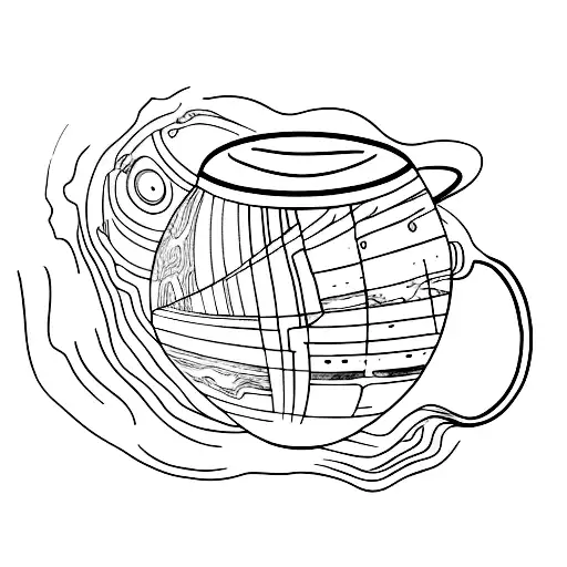 A Minimalist Tattoo Of A Coffee Mug Shaped Like A Planet