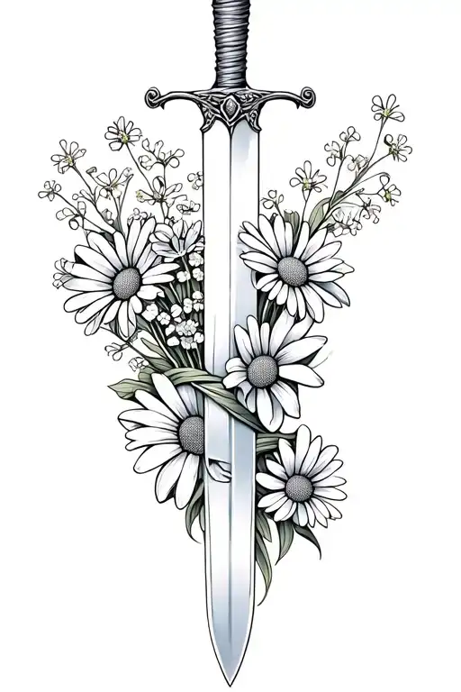 Baby's Breath And Daisies Wrapped Around Sword