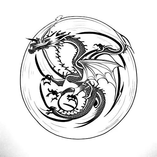 Dragon And 4 Elements Around Thunderfury Blade Tattoo