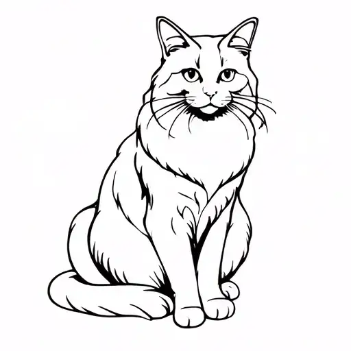 Outline Of A Longhaired Tuxedo Cat Sitting