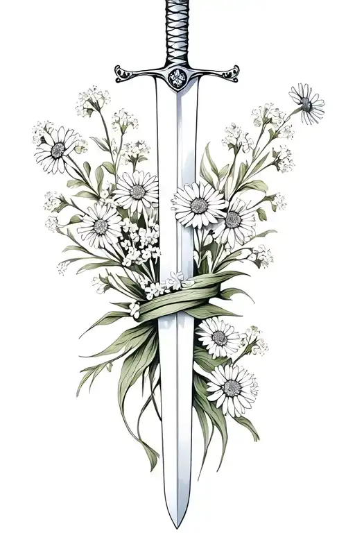 Baby's Breath And Daisies Wrapped Around Sword