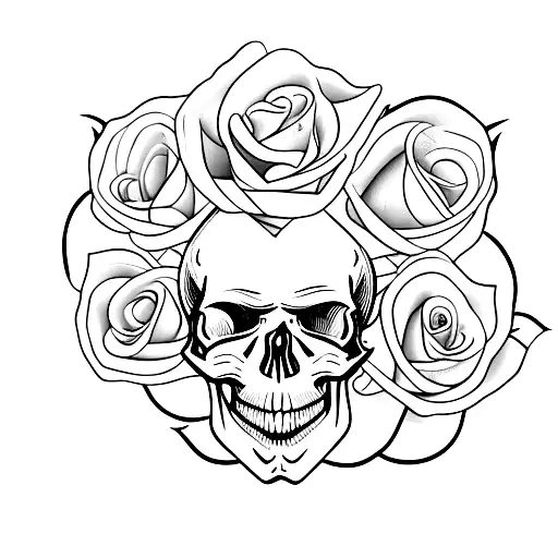 A Skull With 2 Roses One Gose To The Eye And The Other Breaks The Upper Base Of The Head