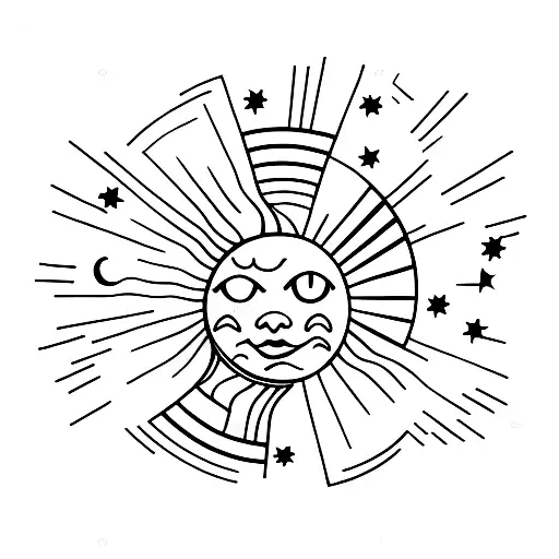 Sun And Moon With Shooting Star In Shape Of A Semicolon