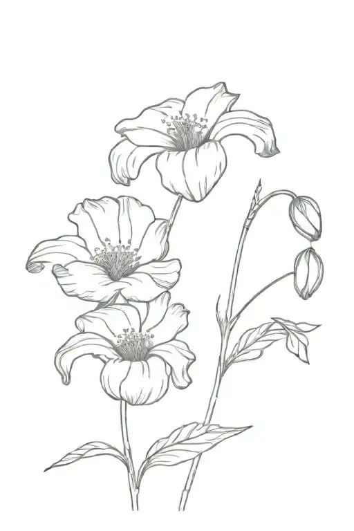 Continuous Line Minimalist Tattoo With A Poppy And A Lilly Of The Valley Flower