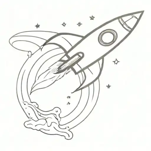 A Minimalist Tattoo Design Of A Rocket Ship Traveling Through Space