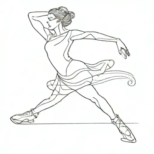 Minimalist Line Drawing Of Figure Skater's Graceful Pose On Ice