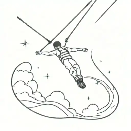 A Minimalist Tattoo Design Of A Bungee Jump But In Space