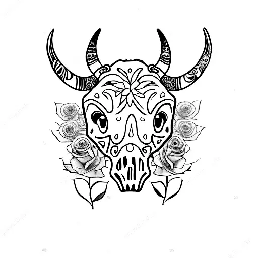 Cow Skull With Roses And Sunflowers