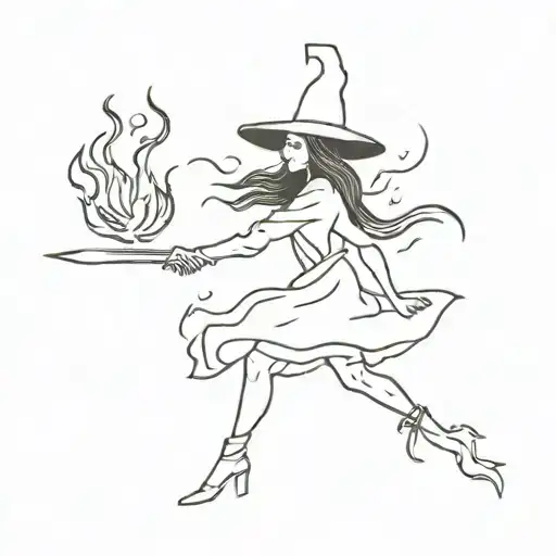 A Witch Casting A Spell On A Town's People With Flames Engulfing Them