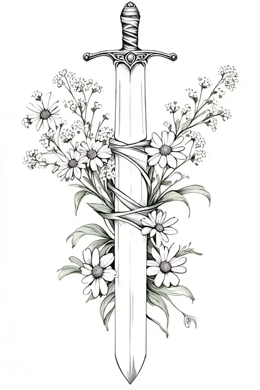 Baby's Breath And Daisies Wrapped Around Sword