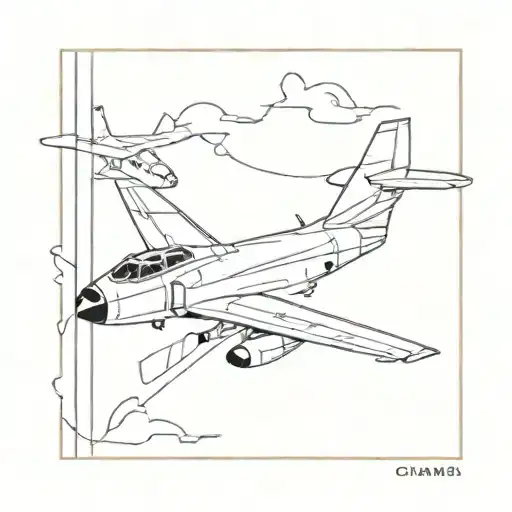 Fighter Plane Line Drawing With A Name Chau
