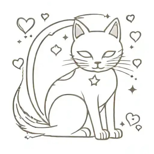 Cat Outline With Sparkles And Hearts