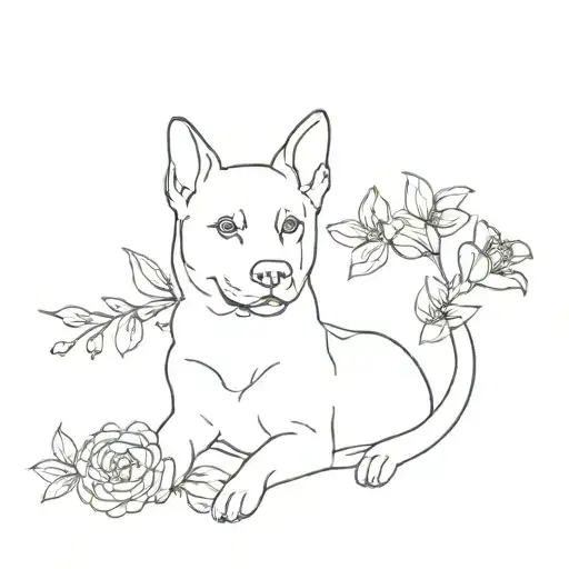 Dog And Cat Outline With Flowers