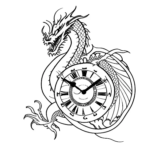 Simple Dragon Wrapping Around An Open Heart Clock