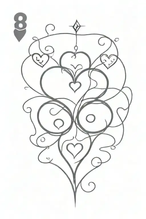 8 Vertically Connected Hearts Playing Card