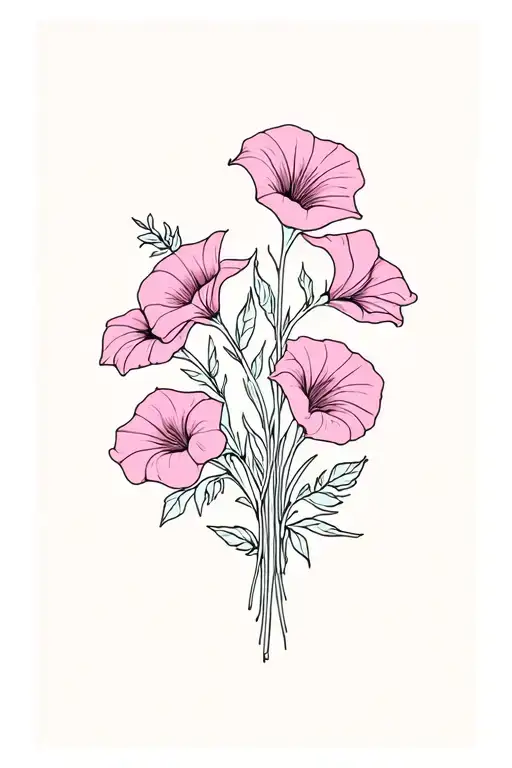 Sweet Pea And Morning Glory Bouquet Fine Line