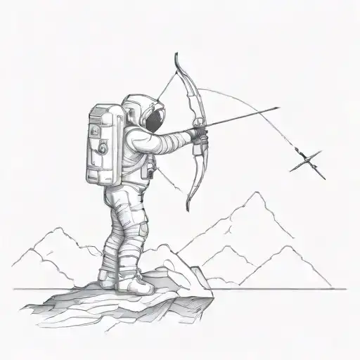 Astronaut Standing On Top Of A Wall Shooting A Bow And Arrow Out Into Space