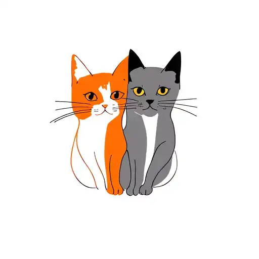 Orange Cat And Grey Cat Fine Line
