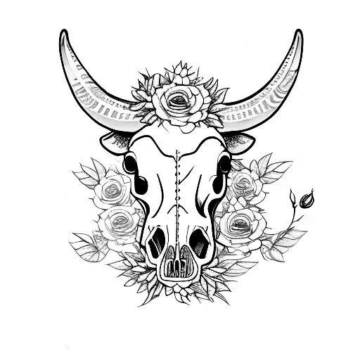 Cow Skull With Roses And Sunflowers