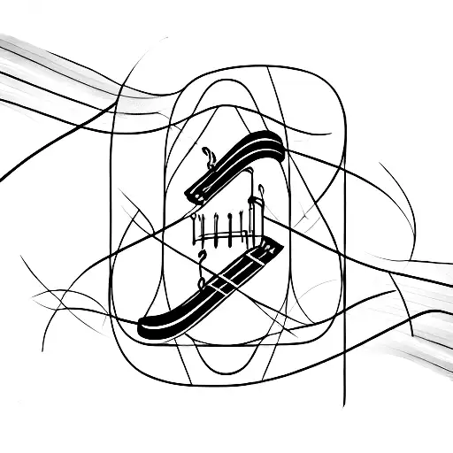 An Abstract Design Featuring Various Musical Instruments Intertwined With Iconic Landmarks Of Nyc