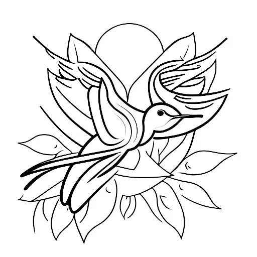 A Minimalist Design Of A Hummingbird Surrounded By Wildflowers