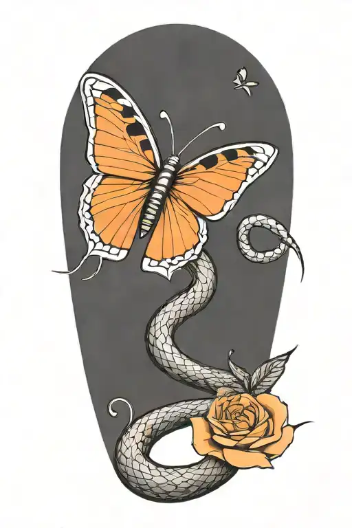 Snake Wrapped And Butterfly Flying