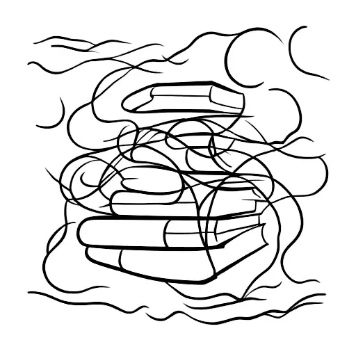 A Minimalist Tattoo Of A Stack Of Books With A Line Of Poetry Flowing Out Of Them
