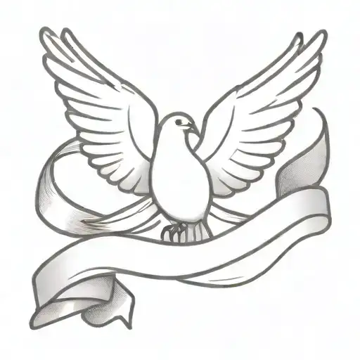 Tattoo Of A Dove With A Banner Ribbon Across